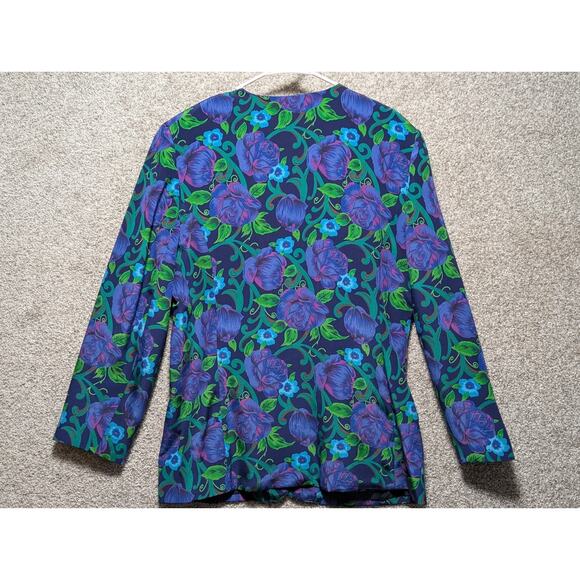 Vintage Personal Womens Size 16 Purple Blue Floral Blazer Long Sleeve Padded - Picture 5 of 8